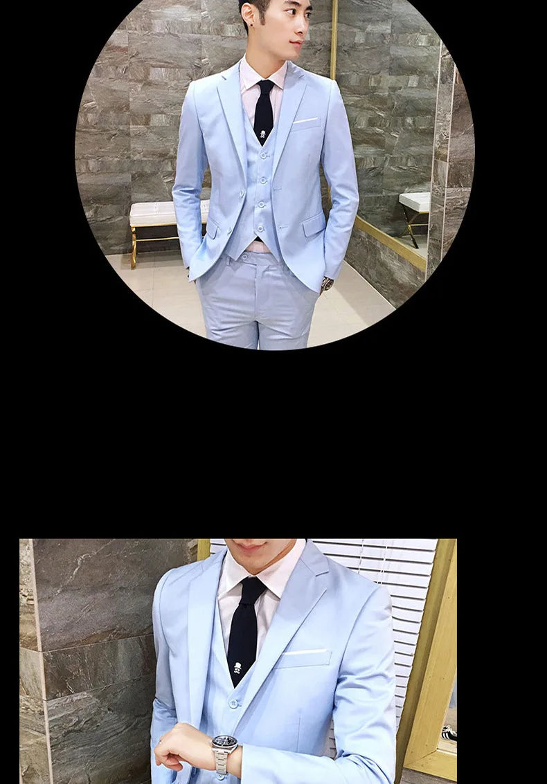 Frühling Herbst Neue Mode Für Männer Einfarbig Dünne Anzug Sets Casual Trendy Business 3 Stück Sets Blazer Weste Hosen männlichen