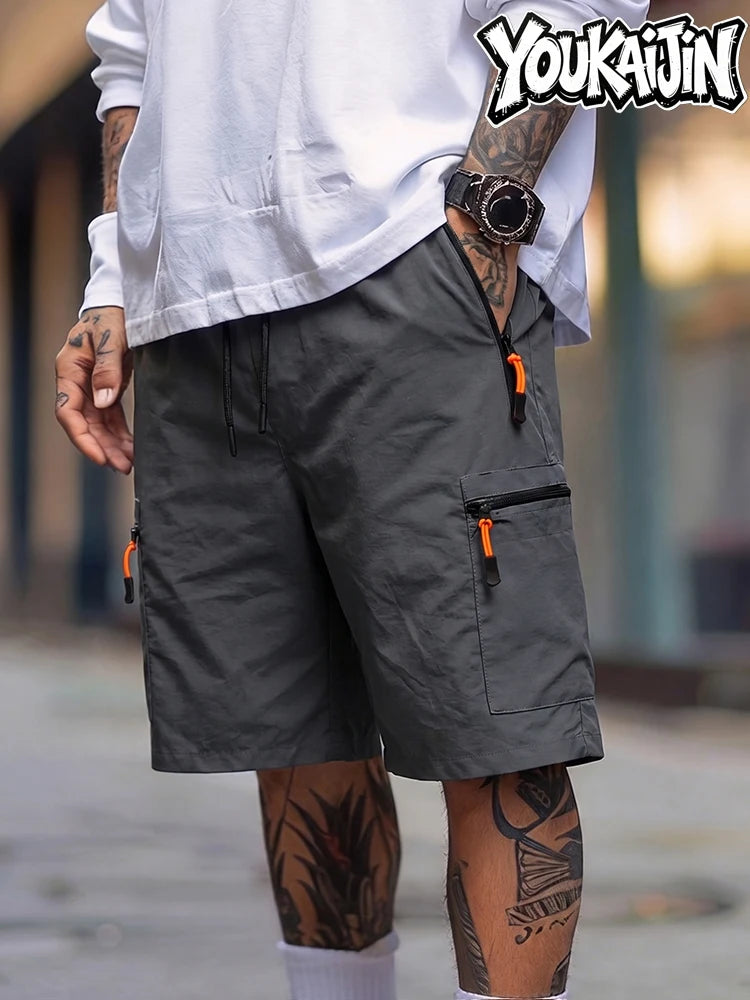 Herren Sommer Schnelltrocknende Cargo-Shorts Dünn Leichtgewichtig Elastischer Bund mit Kordelzug Reißverschlusstaschen Outdoor Wandern Freizeit EU-Größe
