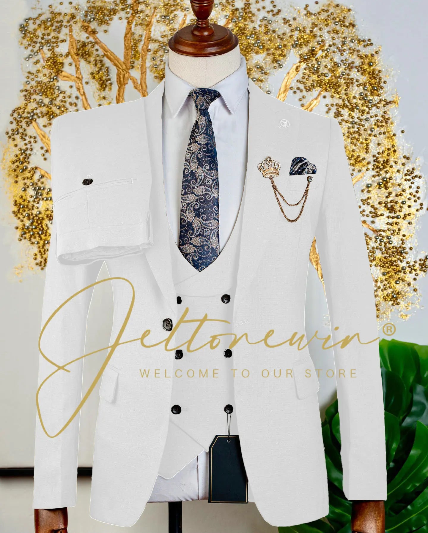 Brauner dreiteiliger Herrenanzug mit Weste und Hose, schmale Passform, formelle Kleidung für Hochzeit, Trauzeugen, Party, Business-Anlass