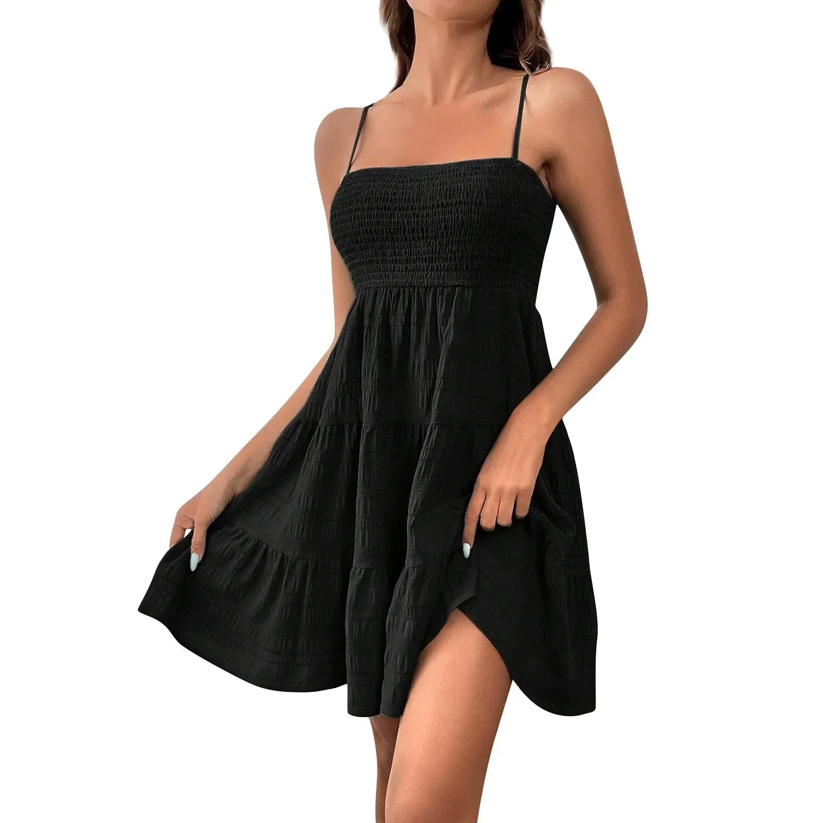 Bohemian Strand Sommerkleid Frauen Sexy Ärmellose Backless Große Schaukel Mini Kleid Solide Spaghetti Strap Rüschen Kleid Sommer Vestidos