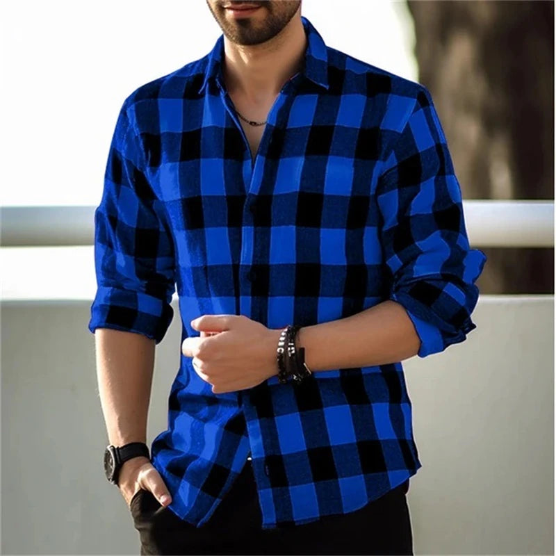 2024 neue Polo Kragen 3D Gedruckt Casual Slim Fit Langarm Karierten Digital Gedruckt Hemd männer Hemd Bequeme Stoff