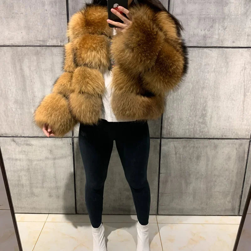 Frauen Gefälschte Waschbären Pelz Jacke Herbst Winter Faux Pelz Fuchs Mäntel Kurzen Mantel Jacken Pelzigen Oberbekleidung Elegante Dicke Warme Mäntel