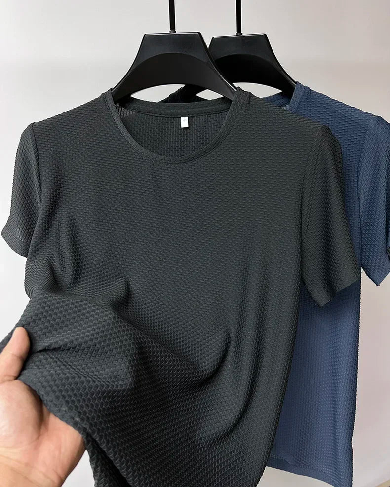 Sommer Eis Seide High-End einfarbig hochwertige Kurzarm T-Shirts Herren atmungsaktive Mode T-Shirt männliche Marke Kleidung 4xl