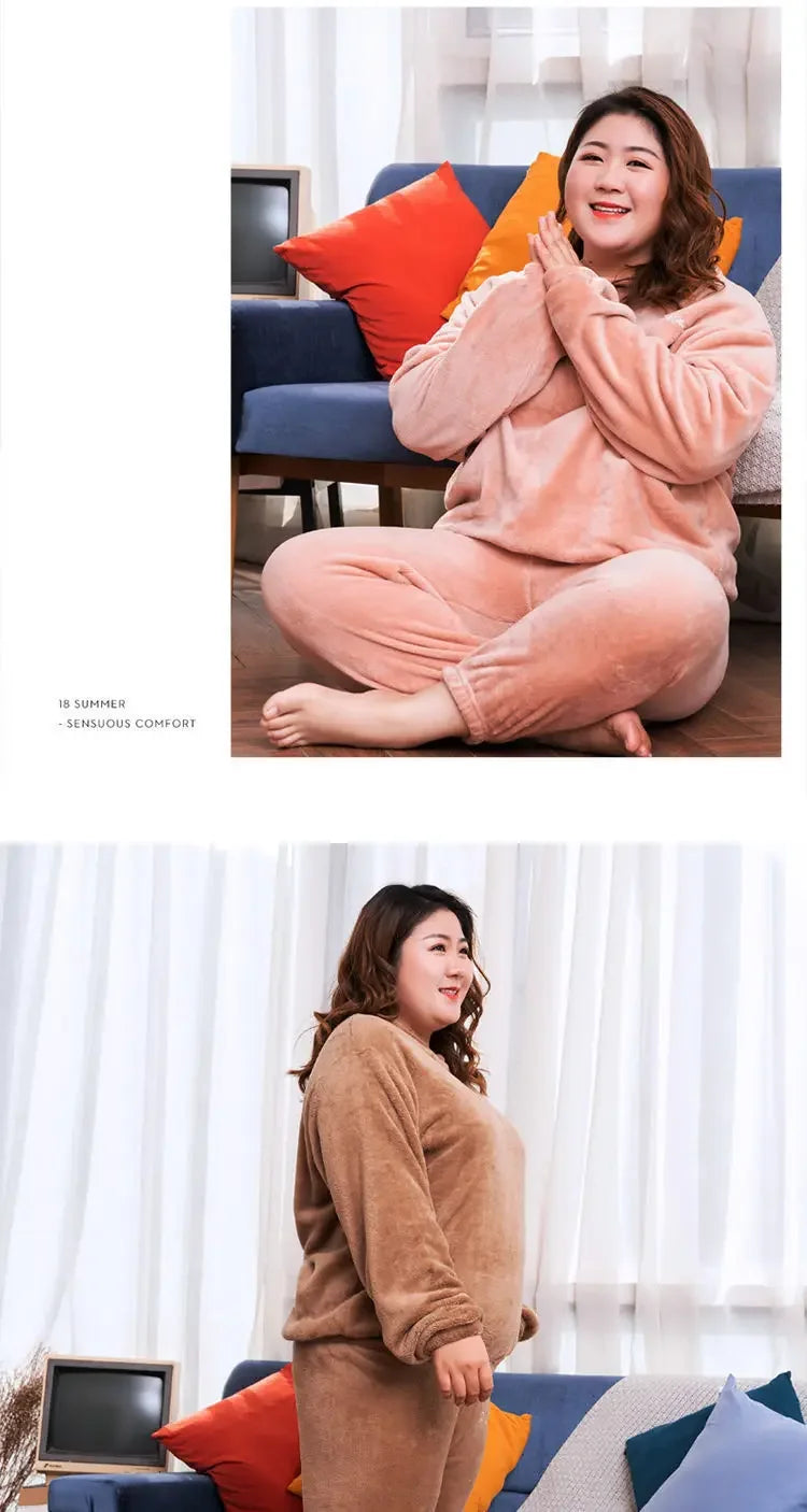 Winter pyjamas Korallen vlies warme Pyjamas Set dicke Langarm große Größe 85kg außerhalb Pyjamas elastische Taille Hosen Pyjama Set