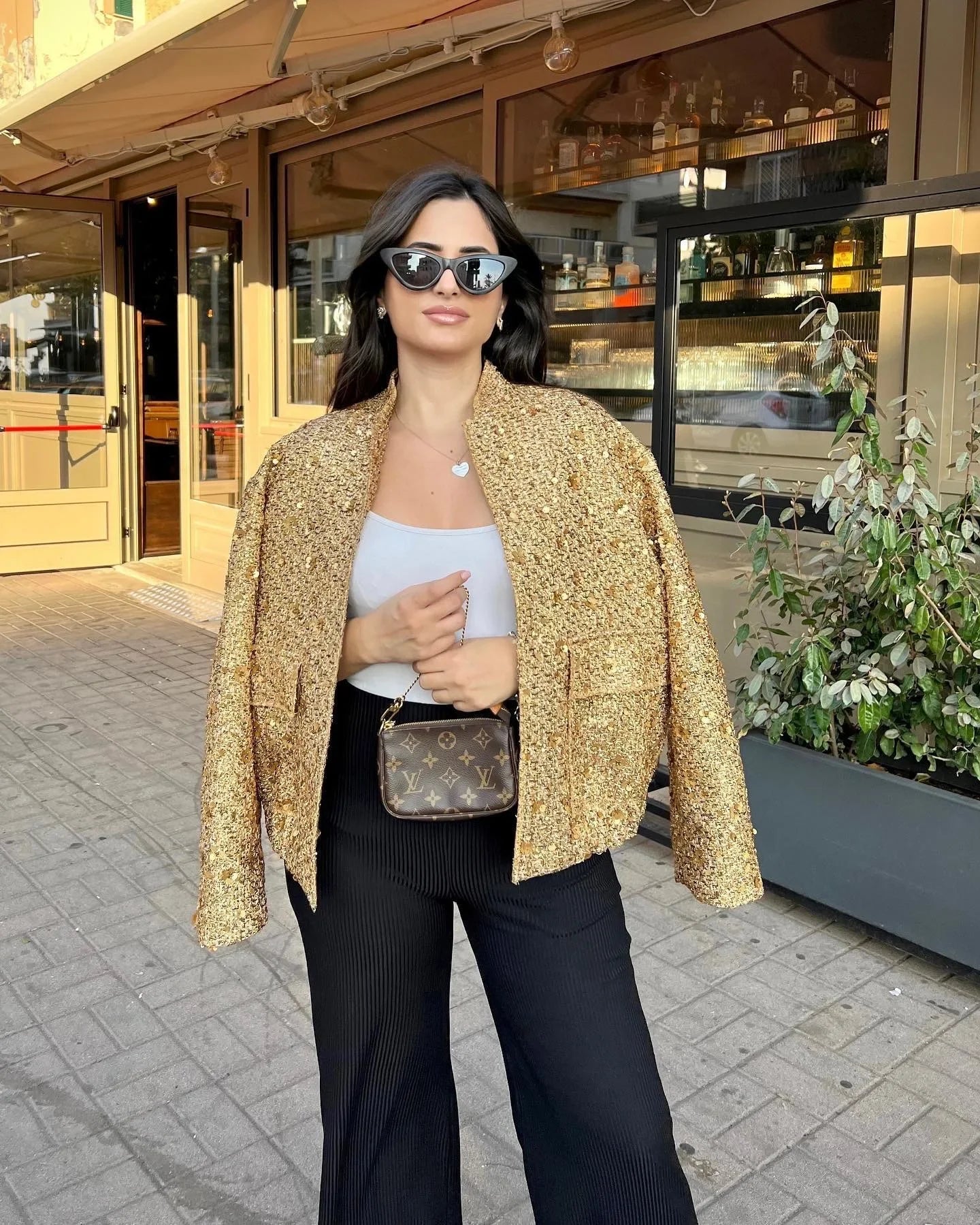 Damen Pailletten Bomber jacke fallen neue Rundhals ausschnitt Langarm Tasche Stretch Saum Pailletten Jacke Mantel weibliche schicke Oberbekleidung