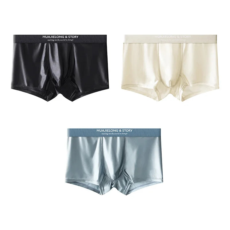 1/3Pcs Atmungsaktive Dünne Satin Seide Boxer Briefs Nahtlose Mittlere Taille Eis Seide Boxer Unterhose Glatte Unterwäsche für Männer Täglich