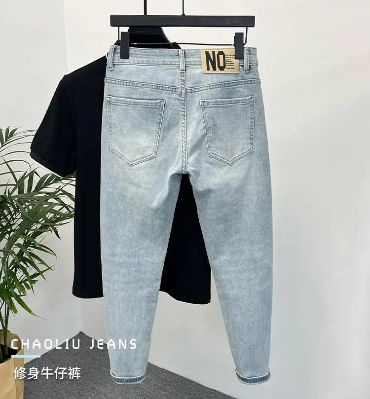 Jeans Herren Trendige Marke Helle Mode Jugend Freizeithosen Cowboy Einfache Ruffian Hübsche Schmal sitzende Röhrenjeans Männer