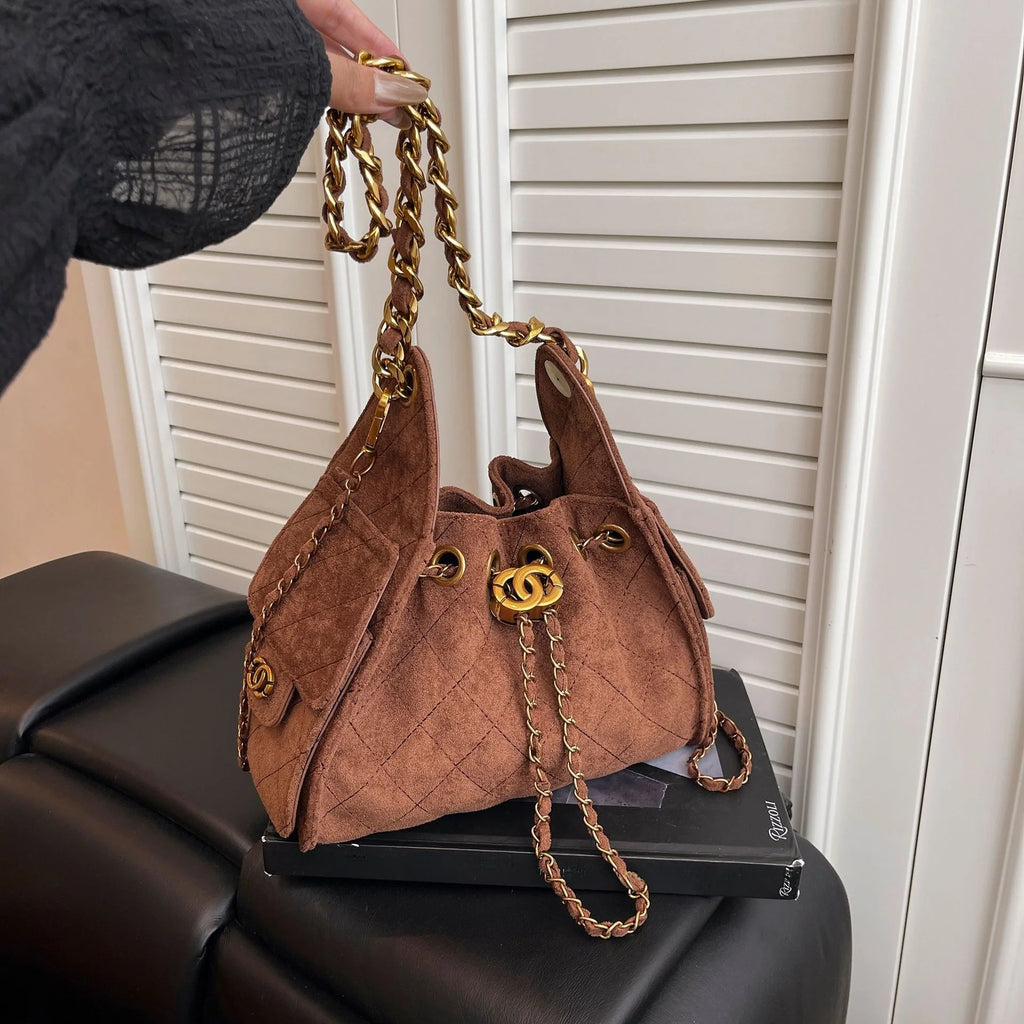 Trendy Geometric Chain Underarm Bag Women's Shoulder Bag Commuter Crossbody Bag Versatile PU Bucket Bag Autumn New Style