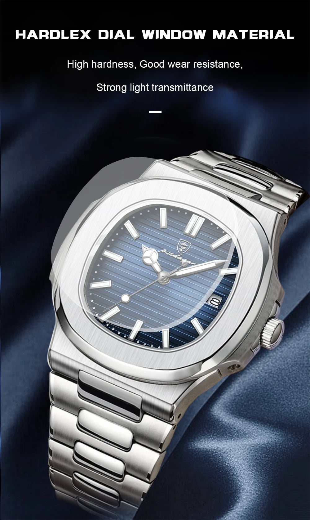 POEDAGAR Luxus Casual Uhr Top Marke Fashion Square Zifferblatt Edelstahl Kalender Leuchtende Wasserdichte Männer Uhr Männliche Uhr + Box