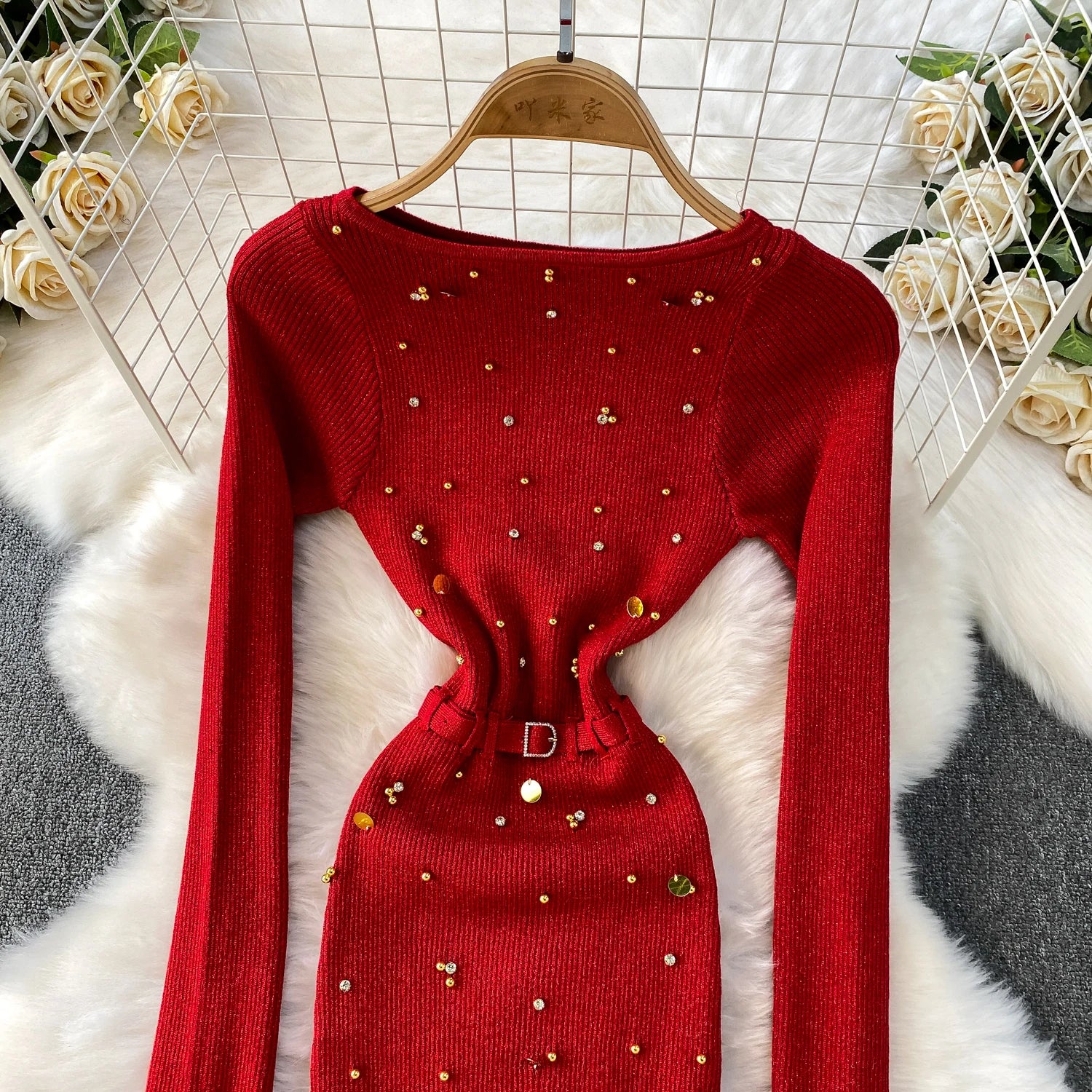 Schickes, sexy, elegantes, langärmliges, figurbetontes O-Ausschnitt-Kleid für Damen, koreanische Abendkleider für Modezeremonie