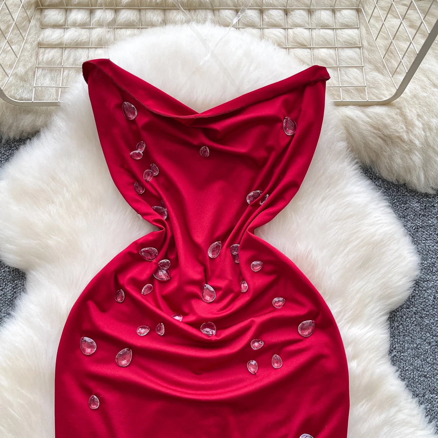 SINGREINY Fashion Beading Mini Sundress Transparent Sling Design Swinging Collar Hot Summer Ladies Sexy Backless Bodycon Dress