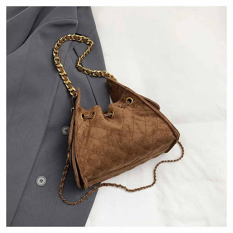 Trendy Geometric Chain Underarm Bag Women's Shoulder Bag Commuter Crossbody Bag Versatile PU Bucket Bag Autumn New Style