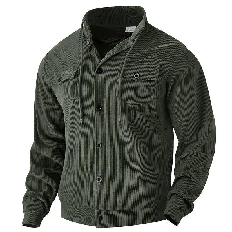 Amerikanische schwere Cord-Herrenjacke, einfache und vielseitige Langarmjacke mit Stehkragen und mehreren Taschen