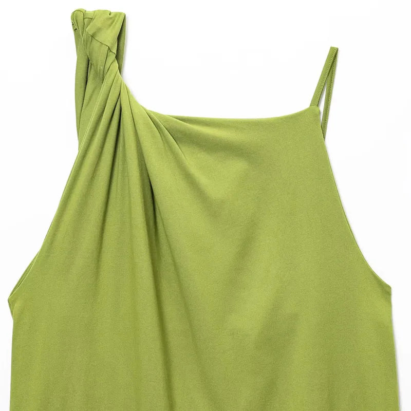 Top Frauen Sommer Tank Ärmelloses Top Mit Offenem Rücken Rüschen Asymmetrische Slip Top Sexy Street Style CasualOversize Grün Tops