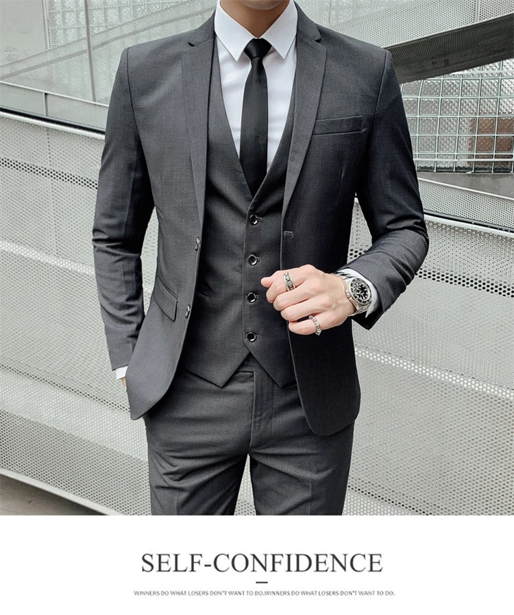 Herren-Slim-Fit-Dreiteiler im koreanischen Stil für Business, professionelle formelle Kleidung, Trauzeuge, Bräutigam, Hochzeit, koreanischer Stil, kleiner Sui
