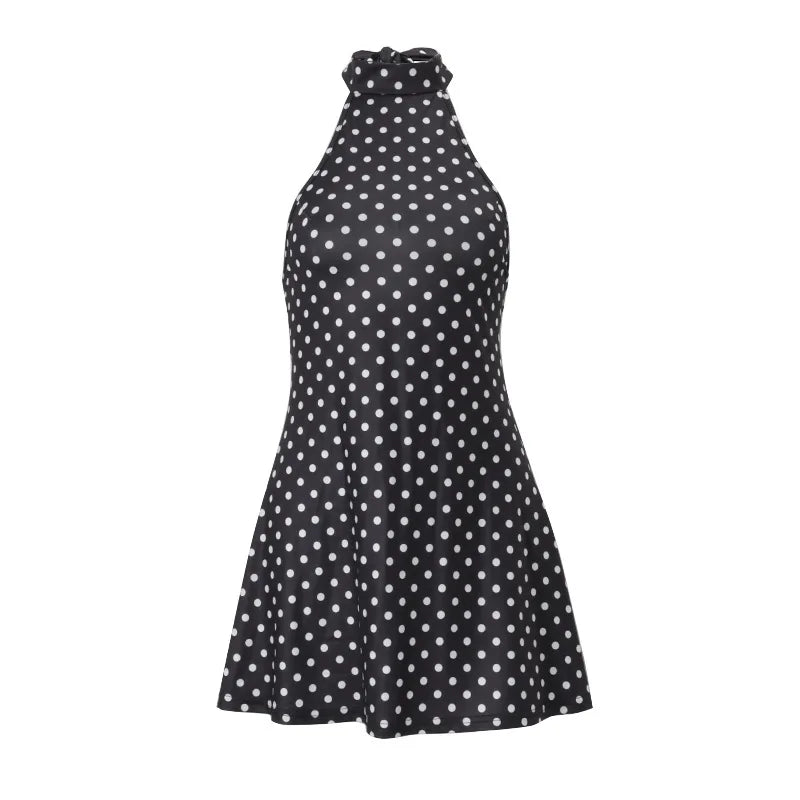 Polka Dot Elegante Off Schulter Ärmellose Backless Hohe Taille Halter Mini Kleid Y2K Sommer Fashion Club Party Vestidos