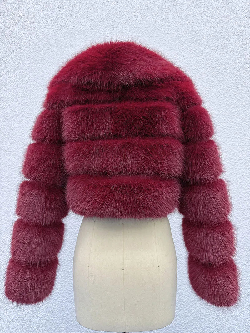 Artikelnummer 0115X Iconic Street Fashion Week Luxuriöser, abgeschnittener Kunstpelzmantel für Damen, Winter, heiße, coole, flauschige Fell-Kurzjacke für Mädchen