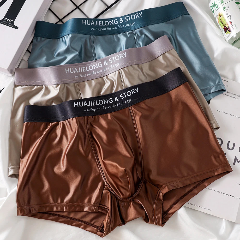 1/3Pcs Atmungsaktive Dünne Satin Seide Boxer Briefs Nahtlose Mittlere Taille Eis Seide Boxer Unterhose Glatte Unterwäsche für Männer Täglich