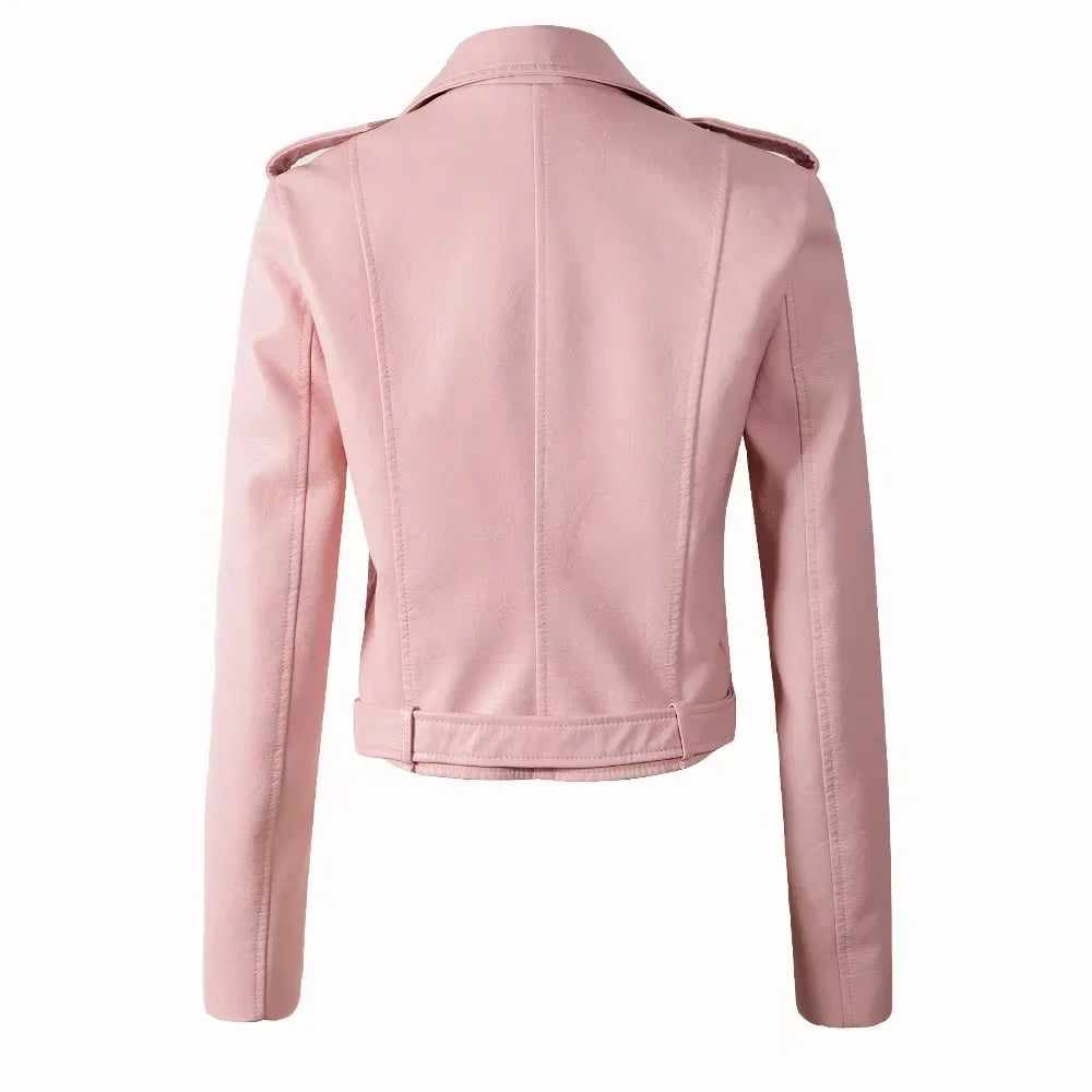 Women's PU Leather Jacket Slim Fit Motorcycle Washed Zipper Top Autumn Winter Fashion Outerwear Casual Style Full Sleeve