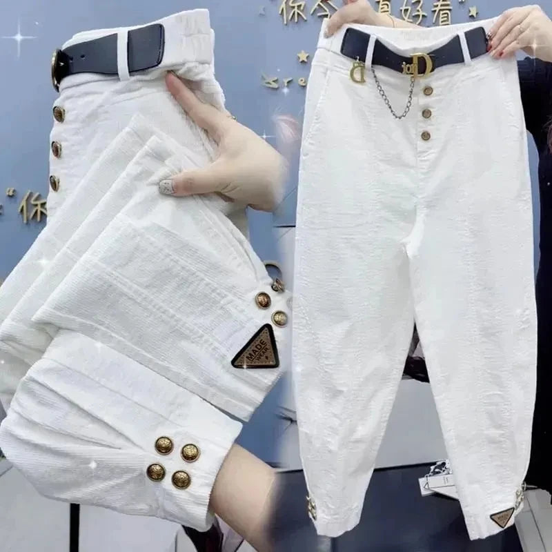 2023 Autumn Winter Korean Solid Color Thick Warm Corduroy Pants Women Loose Casual Be All-Match Bundle Foot Ladies Harem Pants