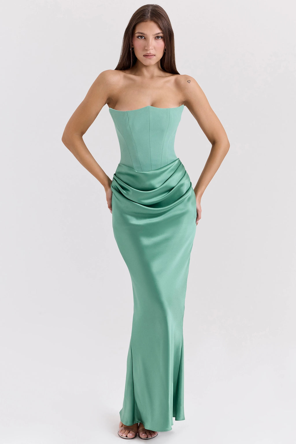 Suninheart Winter Damen Trägerloses Abendkleid 2025, rosa Maxi-Korsettkleid, elegantes langes Satin-Nachtgala-Partykleid