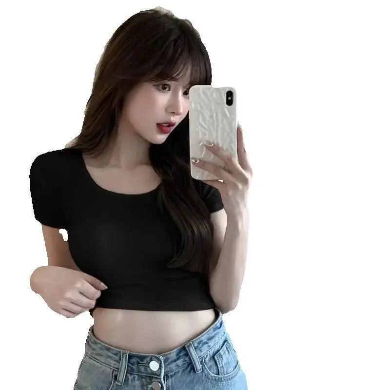 Sommerliche sexy Crop-Tops für Damen, schmal geschnitten, Kpop Y2K Kawaii Gothic T-Shirt, Harajuku Vintage, günstige Kleidung, süße Streetwear-Shirts
