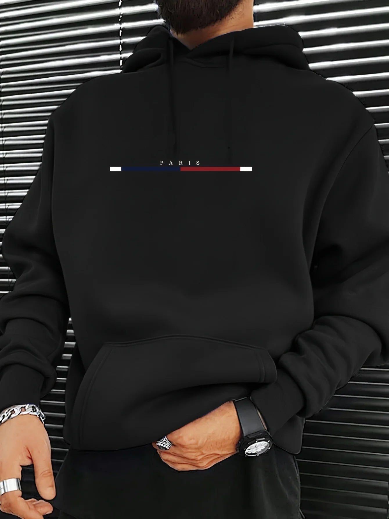 Herren Herbst und Winter lässige Mode lose Paris Muster gedruckt langärmelige Kapuzenpullover warmer Pullover