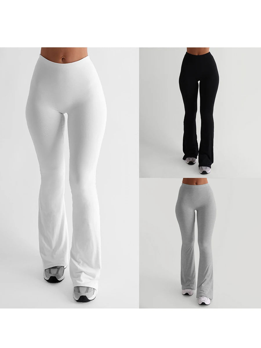 Women Casual Solid Colors High Waist Bell Bottoms Trendy Bootcut Trousers Flared Leggings Pants for Streetwear