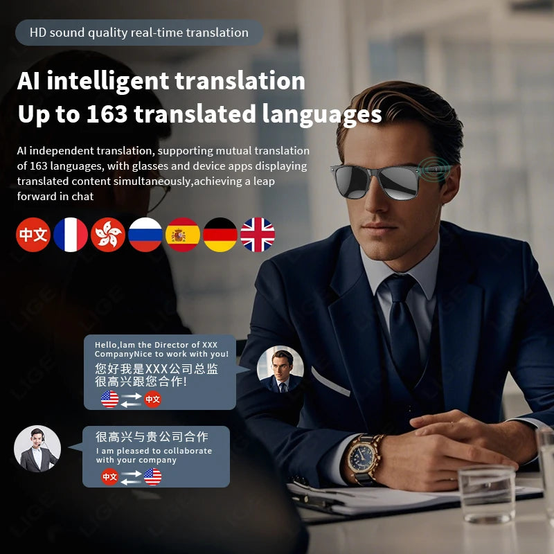AI Intelligent Translation Glasses 163 Online Language AI Automatic Dialogue Translation Bluetooth Translation Glasses Men Women