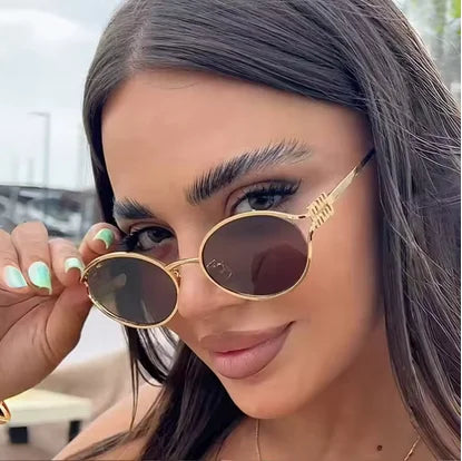 1-2PCS Neue Mode Marke Sonnenbrille Retro Kleine Rahmen Frau Mann Metall Cat Eye Brille Shades UV Schutz sonnenbrille mit Box