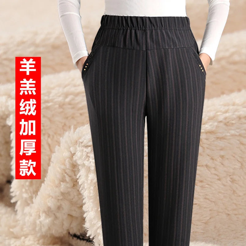 Autumn Winter Women Pants New Elastic High Waist Straight Pants Middle Elderly Mom Casual Pants Oversize XL- 9XL Female Trousers
