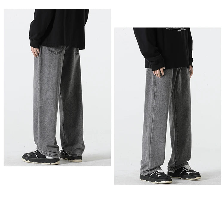 Jeans für Herren im Frühjahr und Sommer 2022, neuer Stil, Trend, gerade, vielseitige Freizeithose, lockere Hose mit weitem Bein