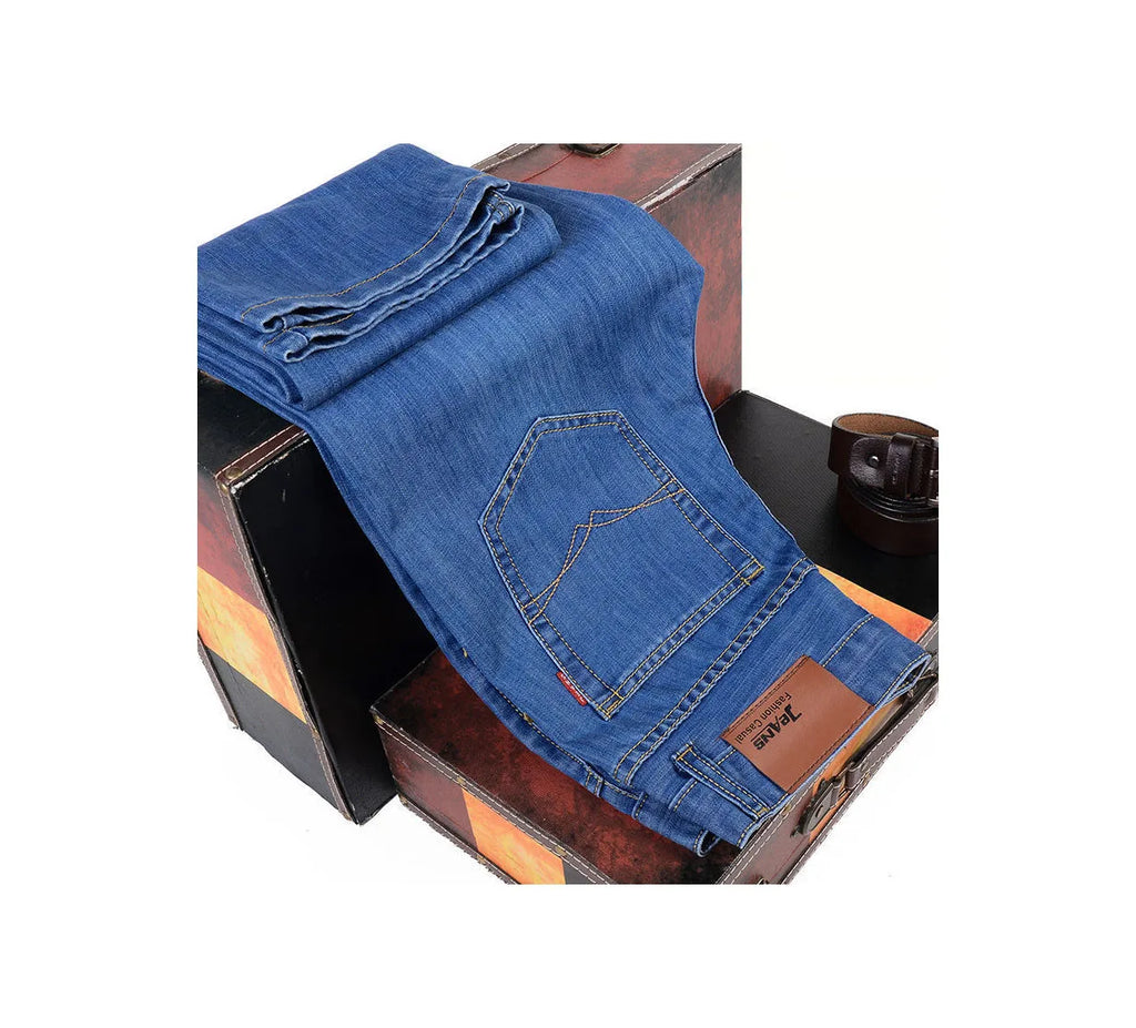 Neue Business-Herrenjeans, lässige Stretch-Arbeitsjeans mit geradem Bein, modische und klassische blaue und schwarze Arbeitsjeans für Herren