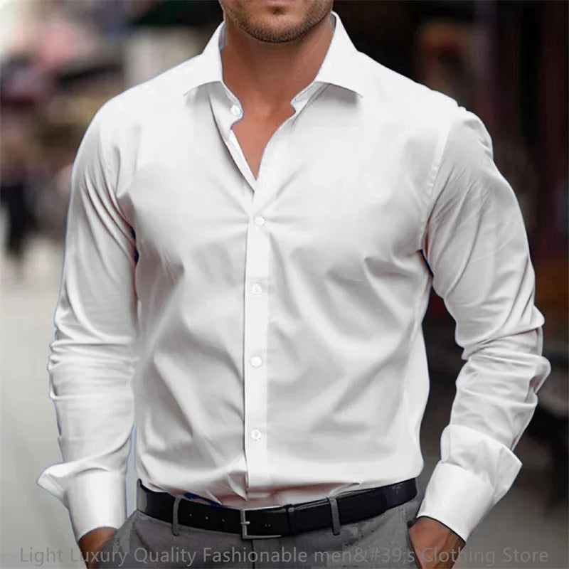 21-farbiges Herrenhemd, einfarbiges Hemd, langärmeliges Revershemd, einreihige Kleidung, Business, Büro, Mode, lässig, XS-6XL