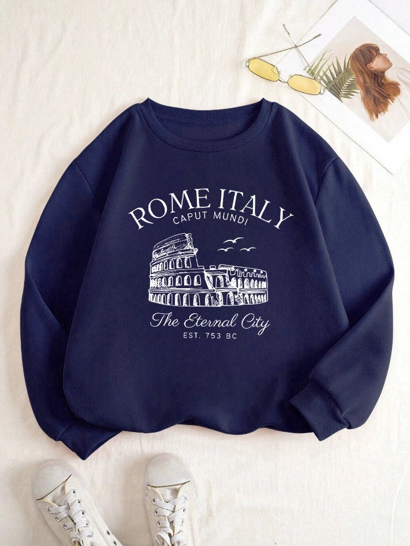 Colosseum Rome Italy Print Woman Sweatshirt Casual Crewneck Sportswear Y2K Loose Multicolor Pullover All-Match Fleece Clothing