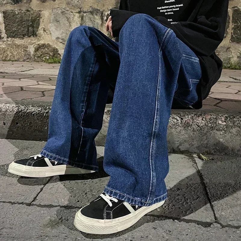 2025 neue Streetwear Lose Jeans Männer Koreanischen Stil, Mode, Lose Gerade Breite Bein Hosen Männer der Marke Kleidung Schwarz Licht blau