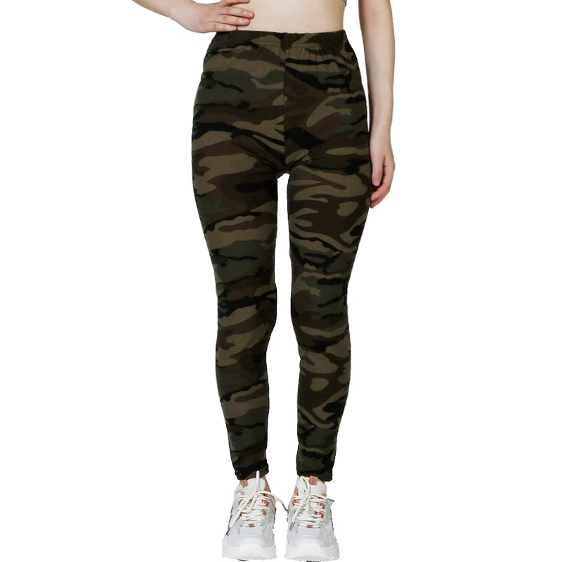Camouflage Grau Grün Enge Lässige High Stretch Damen Leggings, Sportliche Und Sexy Fitness Retro Neun Punkt Bleistift Hosen