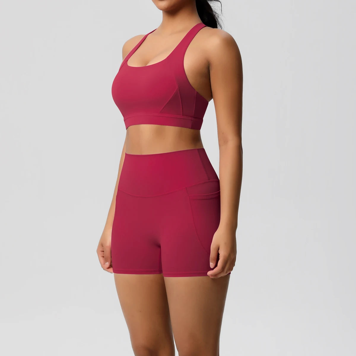 2PCS Sportswear Mit Taschen Yoga Set Gymnastik Kleidung Yoga Anzüge Für Frauen Trainingsanzüge Sport Shorts Crossover Bh Gym Leggings