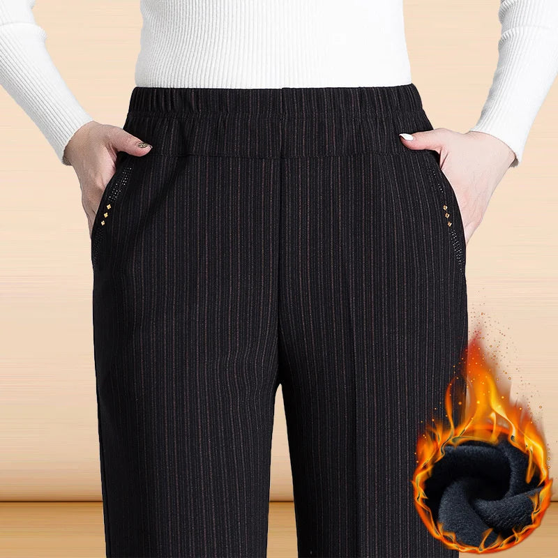 Autumn Winter Women Pants New Elastic High Waist Straight Pants Middle Elderly Mom Casual Pants Oversize XL- 9XL Female Trousers