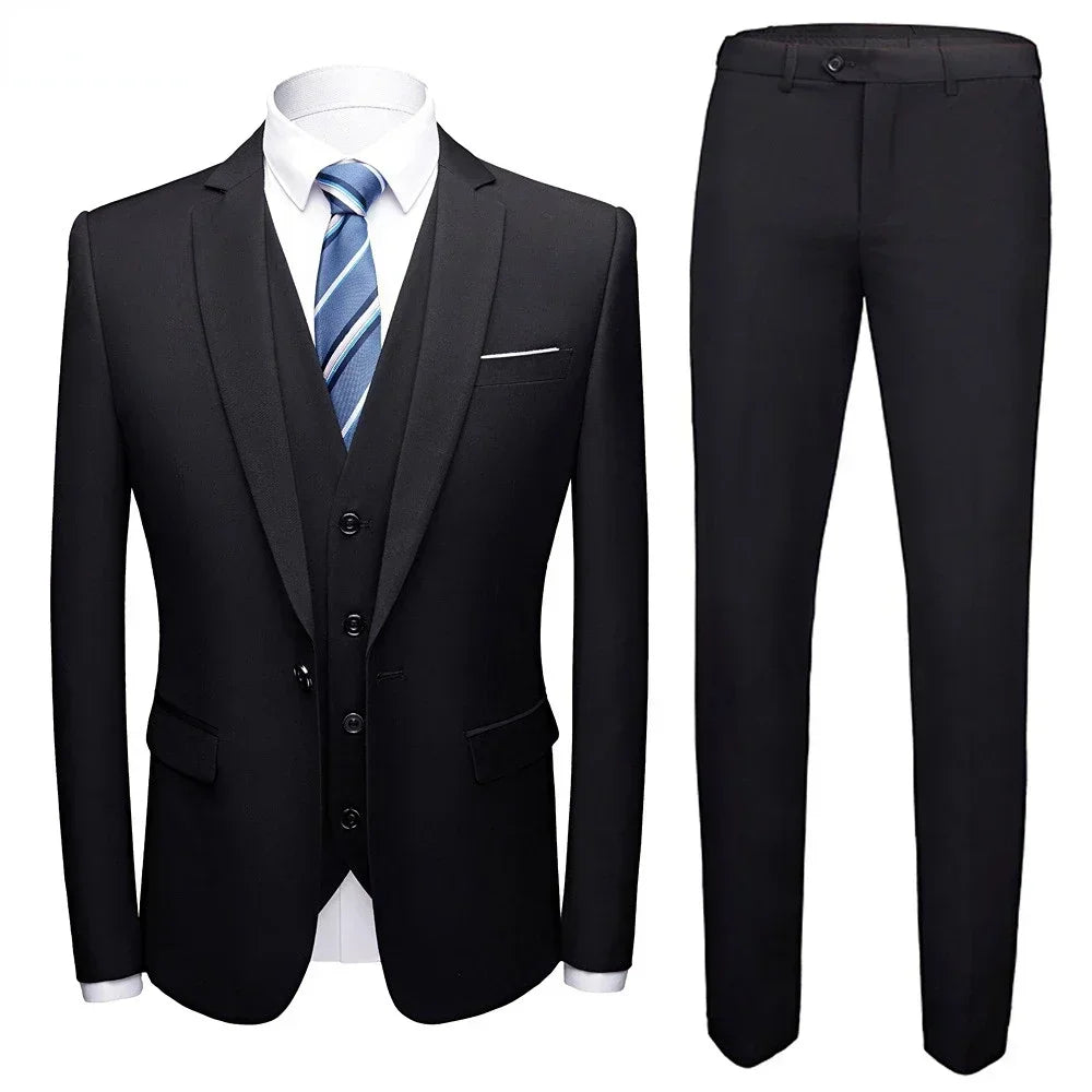 Anzüge für Männer, 3-teiliges Set, elegante Hochzeit, modisch, klassisch, volle Jacken, Weste, Hosen, Blazer, Outfit, 2025, formelles Kostüm