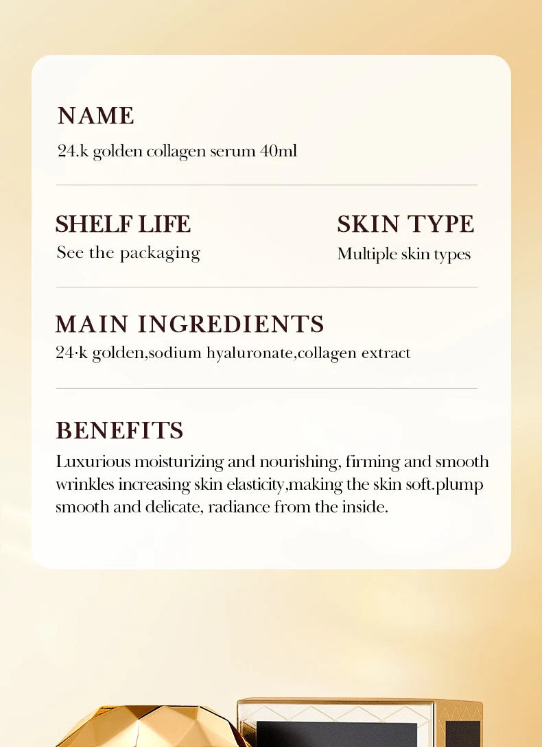SADOER 24K Golden Collagen Serum für das Gesicht, feuchtigkeitsspendend, Anti-Falten, feuchtigkeitsspendend, Anti-Aging, Gesichtsessenz, Hautpflegeprodukte