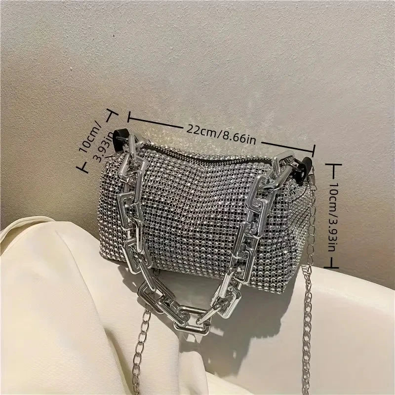Allover-Beuteltasche mit Strasssteinen, Balltasche mit Glitzerkette, Mini-Umhängetasche für Damen (6,3 x 3,54) Zoll).