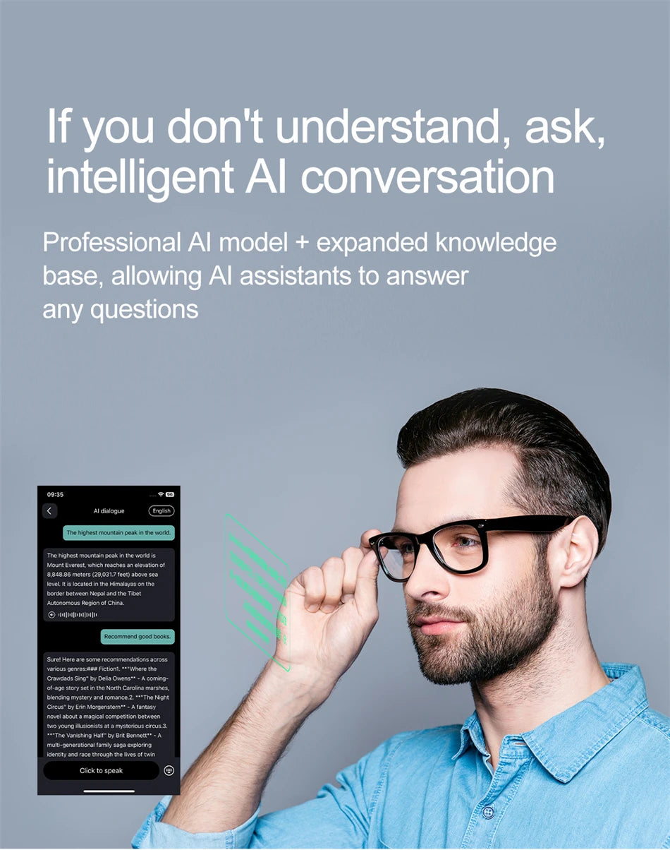 AI Intelligent Translation Glasses 163 Online Language AI Automatic Dialogue Translation Bluetooth Translation Glasses Men Women