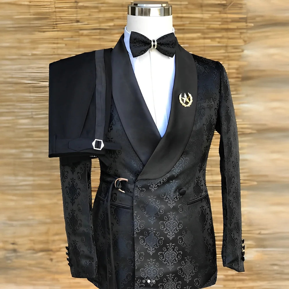 Herrenanzug mit schwarzem Muster, 2-teilig, für Hochzeit, Bräutigam, Smoking, maßgeschneiderter Premium-Anzug für Herren, XS-5XL, Blazer und Hose