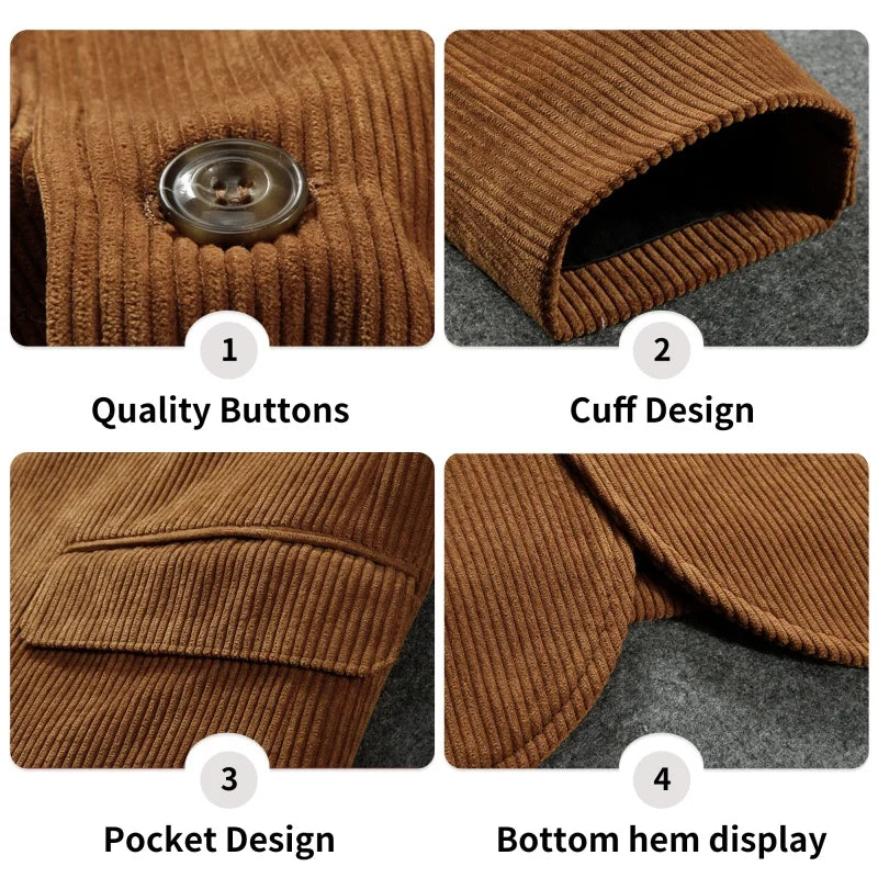 Corduroy Men's Suit Jacket Single-Button Lapel Suit Jacket Business Formal Jacket Suitable Banquet Wedding Men's Formal Wear