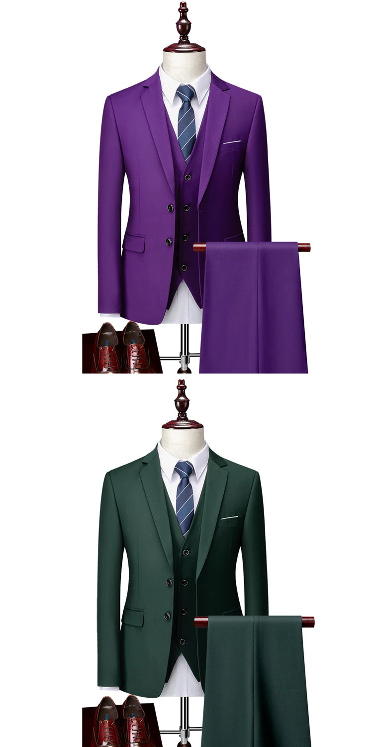 14-farbiger M-6XL (Jacke + Weste + Hose), formeller Business-Herrenanzug der High-End-Marke, dreiteiliger Bräutigam-Hochzeitskleid, einfarbiger Anzug
