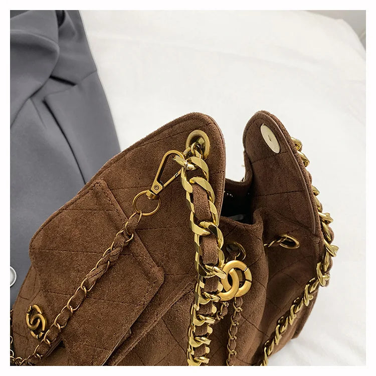 Trendy Geometric Chain Underarm Bag Women's Shoulder Bag Commuter Crossbody Bag Versatile PU Bucket Bag Autumn New Style