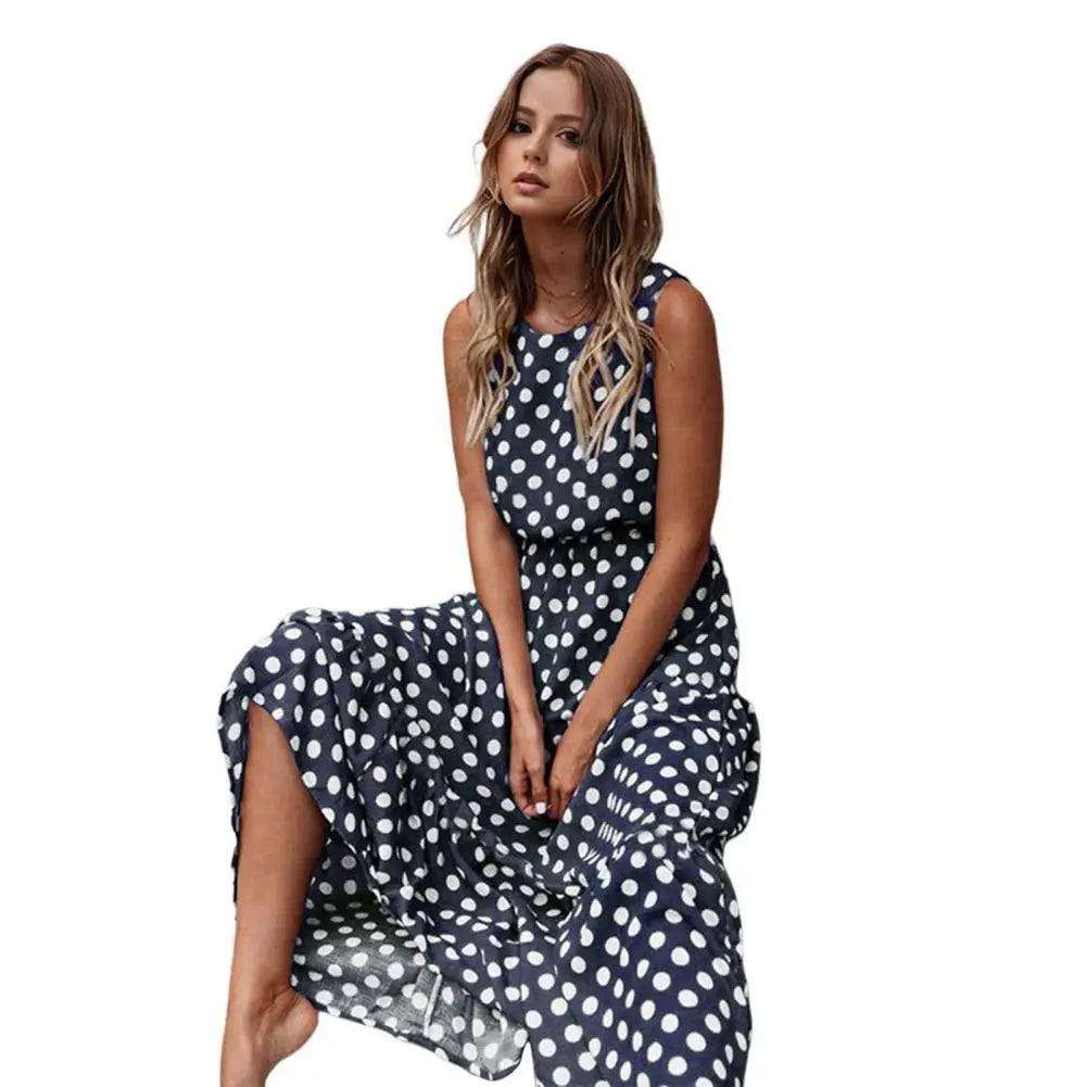 Frauen bedrucktes Kleid Kontrast farbe Punkt druck ärmelloses Maxi kleid eine stilvolle Wahl für Dating Pendel urlaub