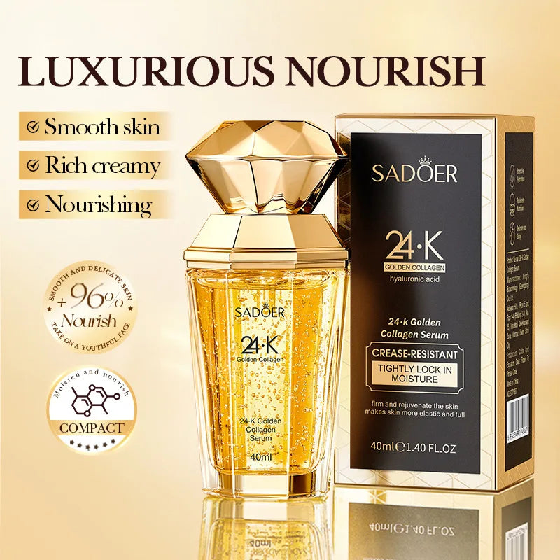 SADOER 24K Golden Collagen Serum für das Gesicht, feuchtigkeitsspendend, Anti-Falten, feuchtigkeitsspendend, Anti-Aging, Gesichtsessenz, Hautpflegeprodukte