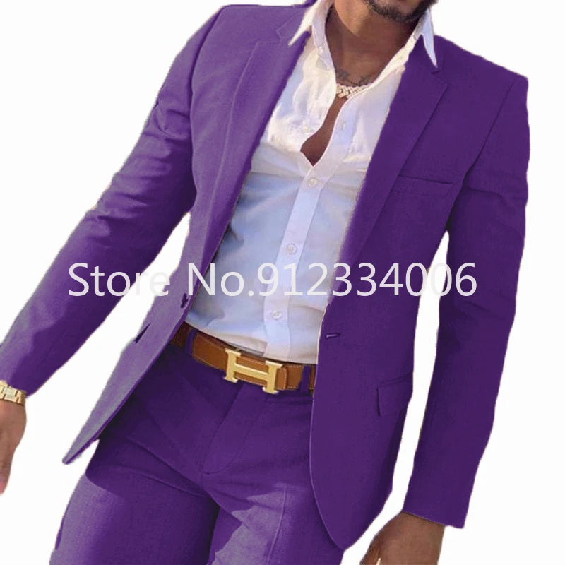 2-teiliger beigefarbener Anzug für Männer, Slim Fit, Hochzeit, Bräutigam, Smoking, Trauzeugenanzüge, männliche Mode, Raucherkostüm, Homme, Blazer mit Hosen